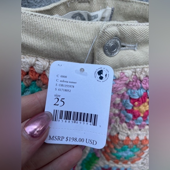 Free People Women’s Crochet Zuri Mom Jeans in Sedona Sunset New with Tags! - Picture 6 of 9